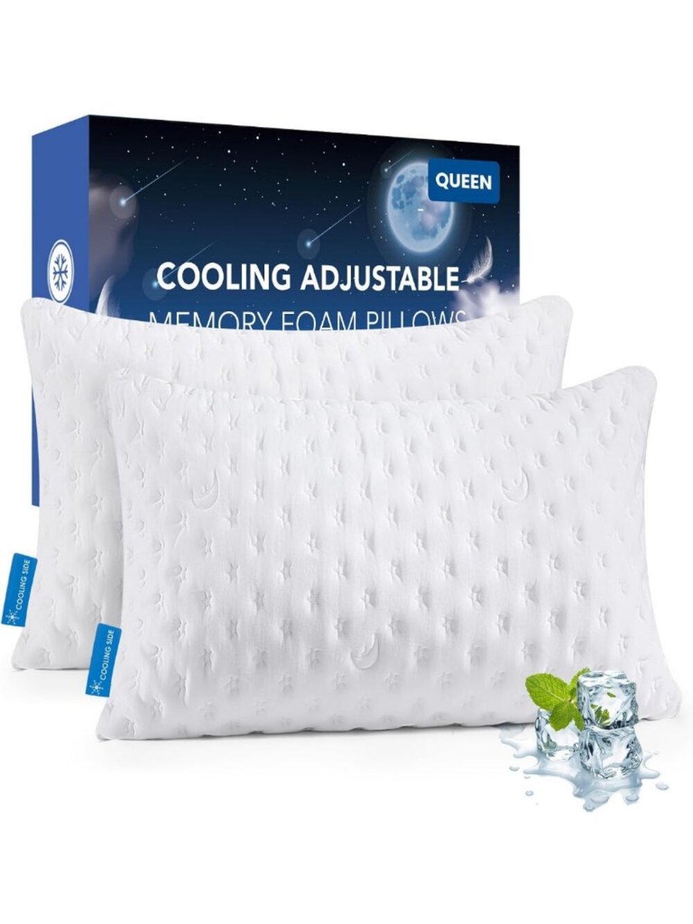 Cooling Memory Foam Side Sleeper Pillows for Neck & Shoulder Pain - Set of 2